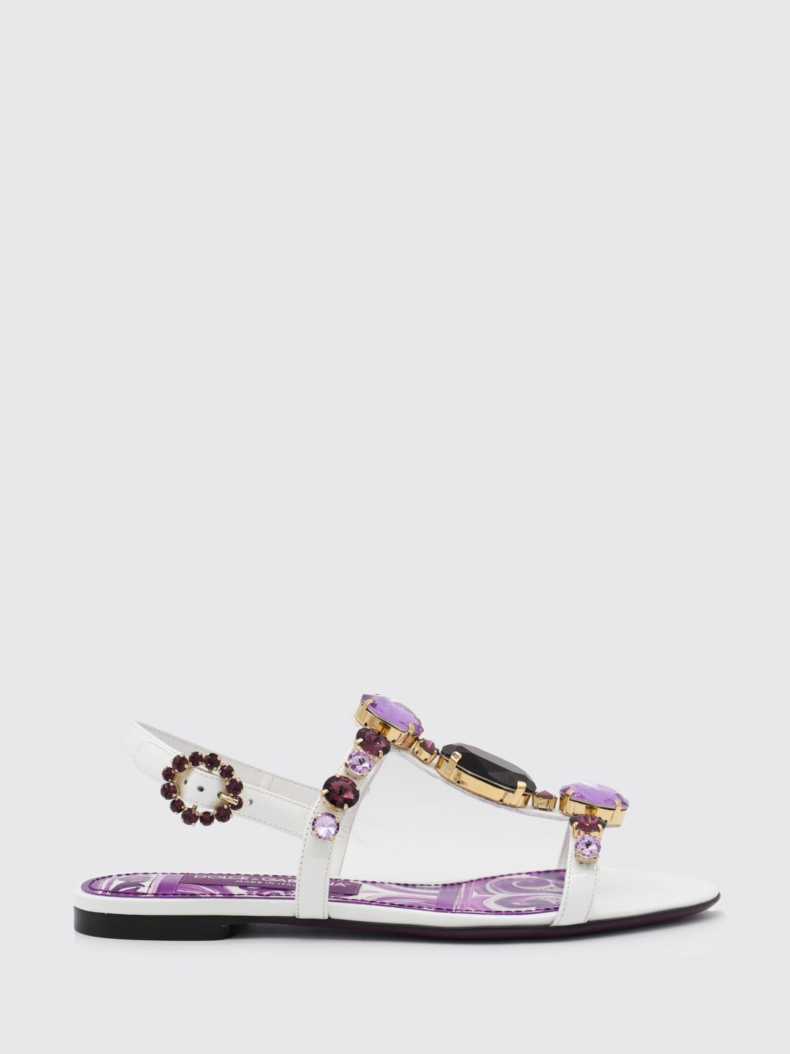 Dolce & Gabbana Women Maiolica Leather Sandals In Purple