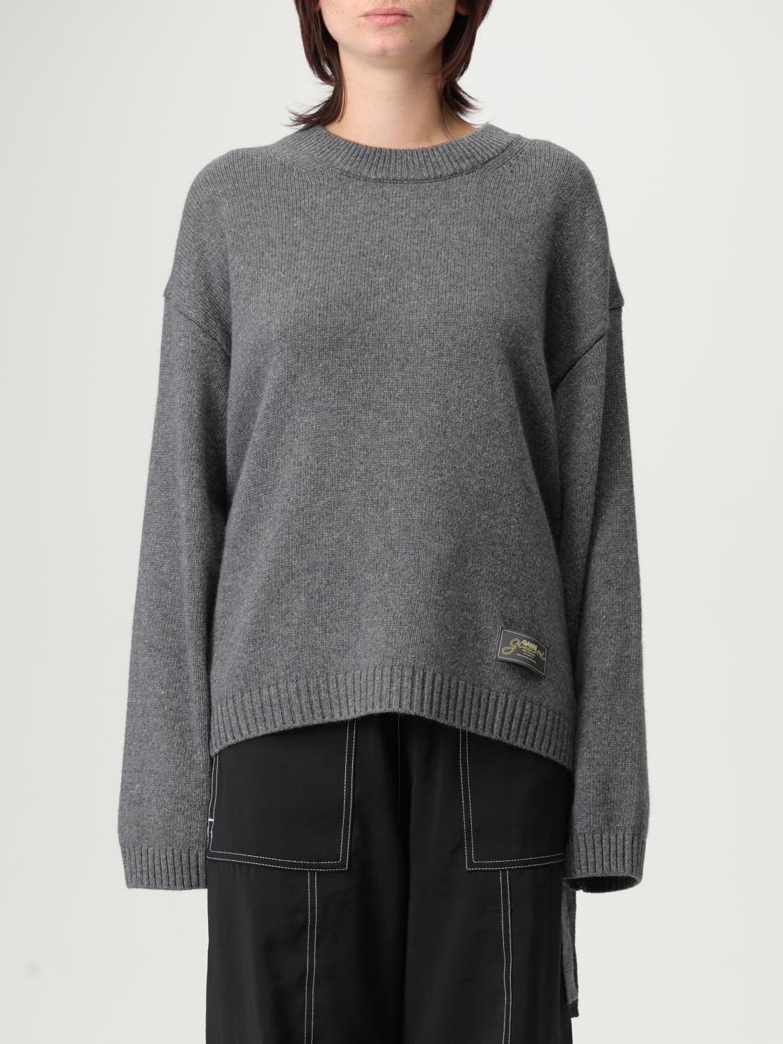 Ganni Sweater Wool Side Ties In Gray