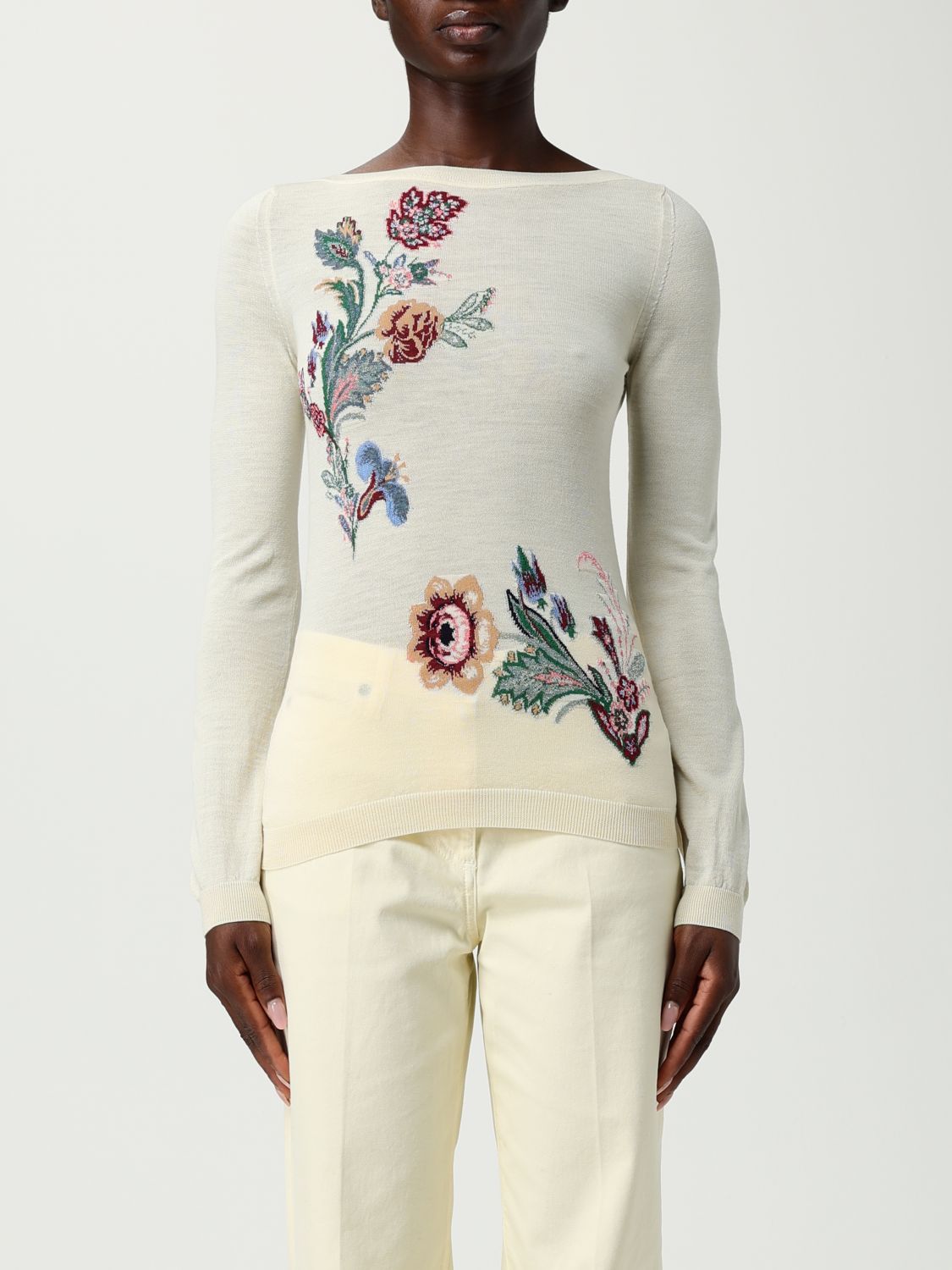 Etro Wool-blend Jacquard Sweater In White