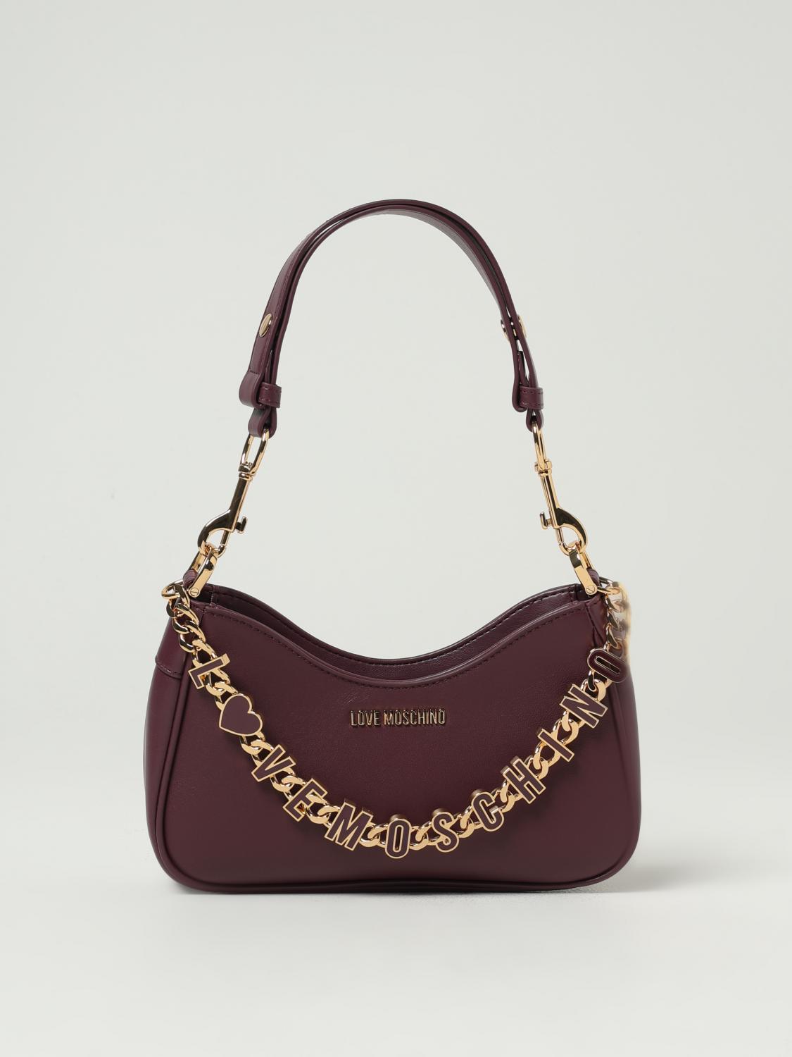 Love Moschino Chain Logo Vino Leather Shoulder Bag In Burgundy