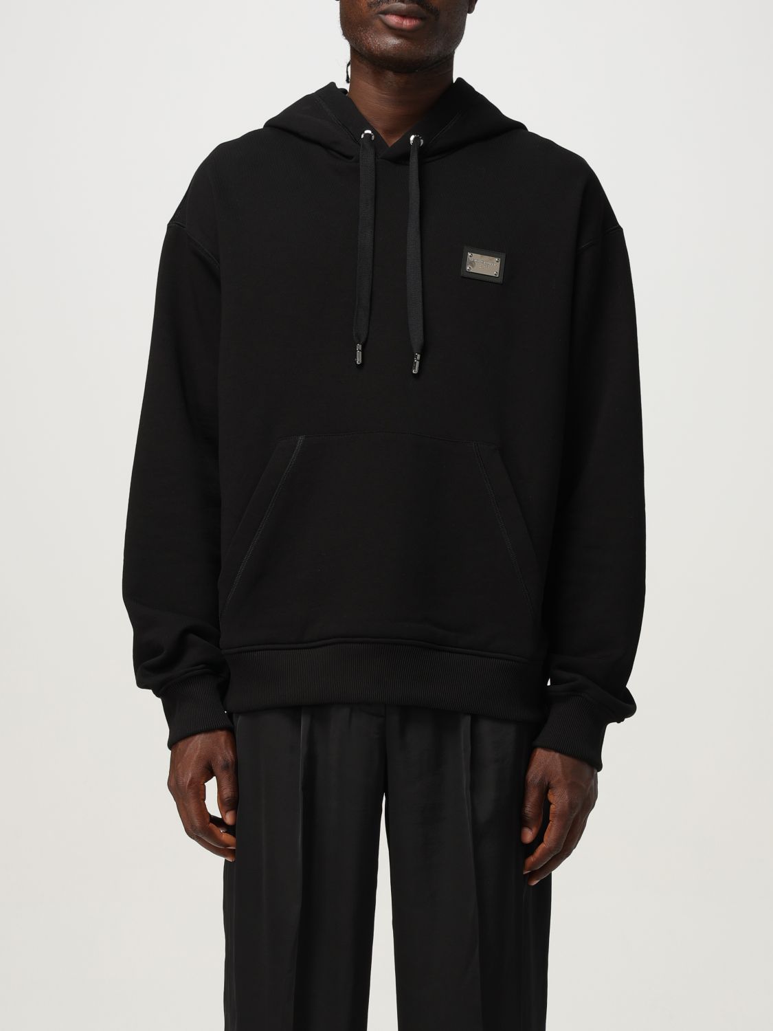 Dolce & Gabbana Logo Tag Embellished Hooded Sweatshirt In Black