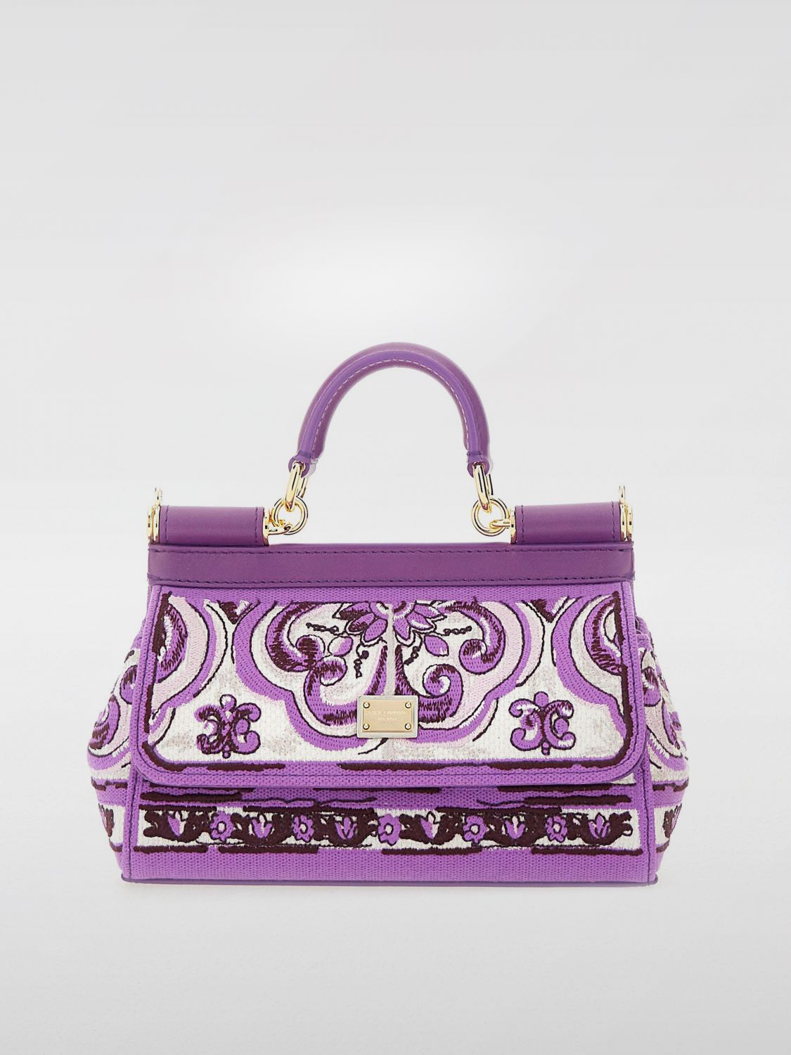 Dolce & Gabbana Sicily Small Bag With Maiolica Embroidery In Purple