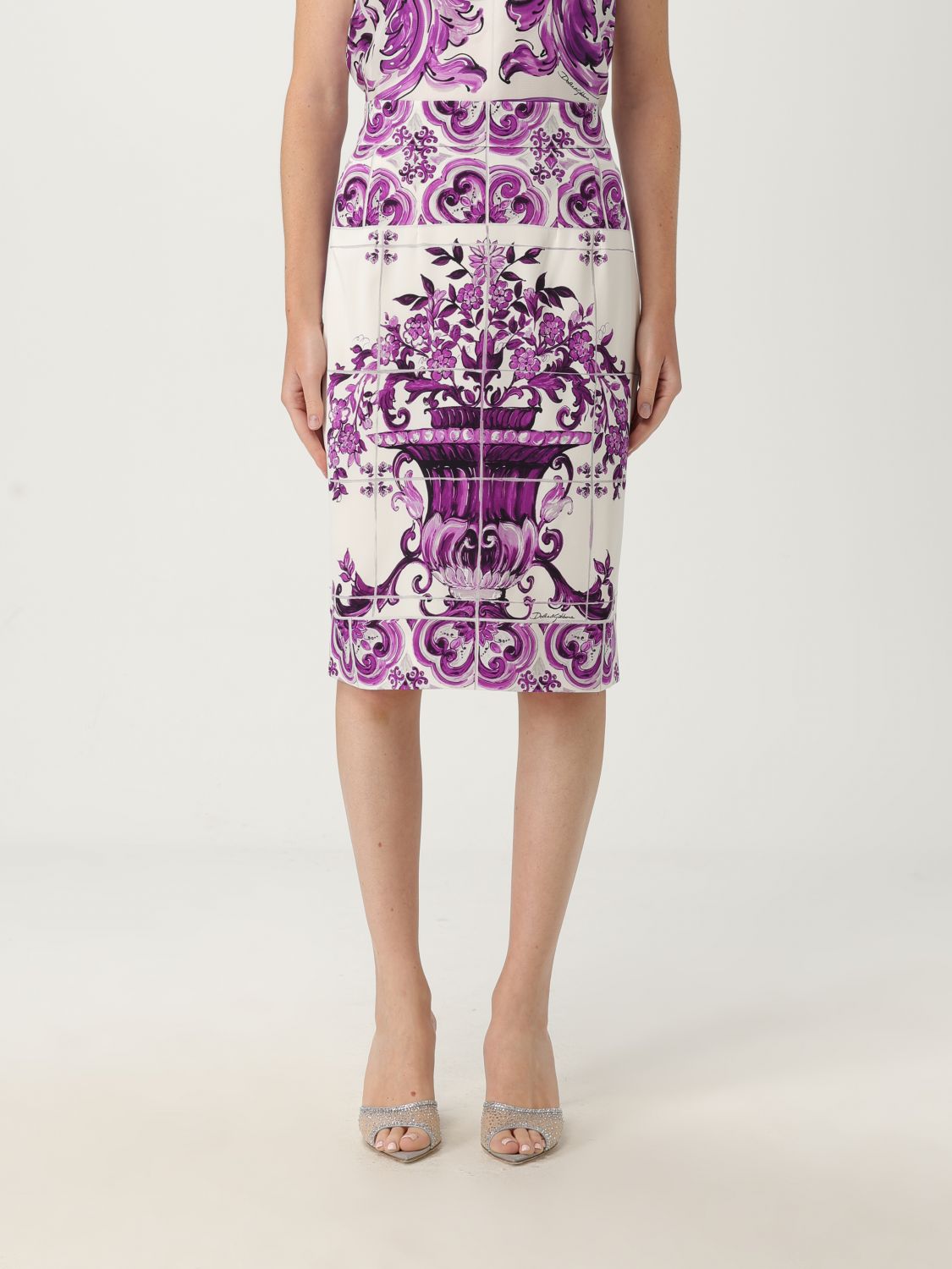 Dolce & Gabbana Maiolica Print Stretch Silk Skirt In Multi