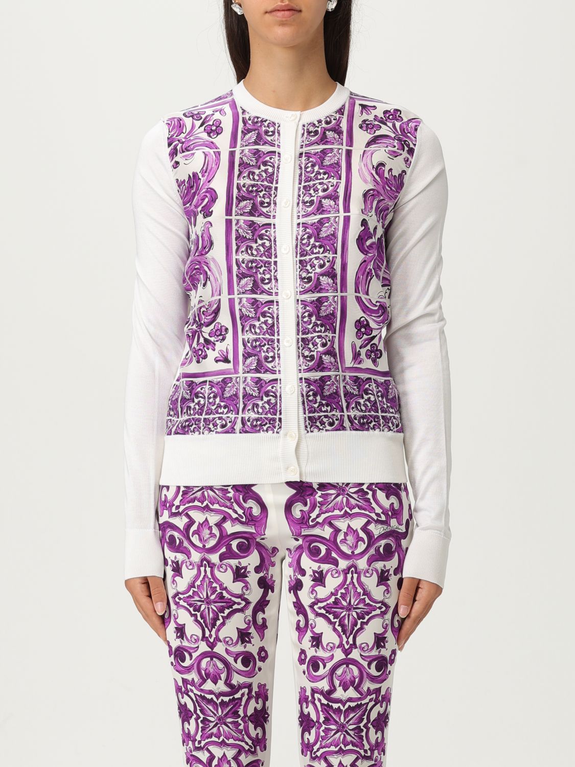 Dolce & Gabbana Maiolica Print Silk Cardigan In Multi