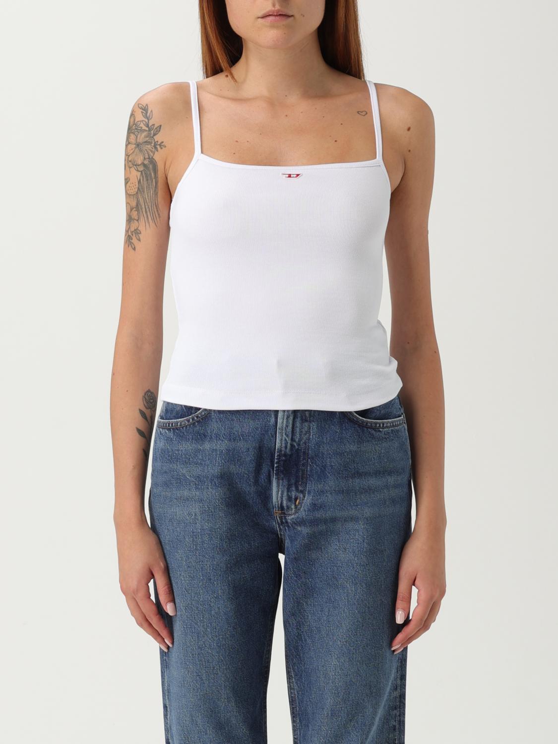Diesel Stretch Cotton Jersey Logo Tank Top In White