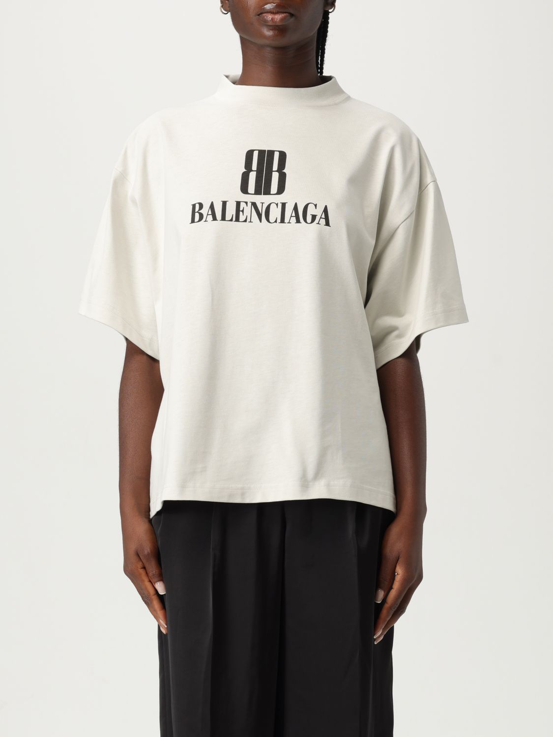 Balenciaga Cotton Tshirt With Logo Print In White