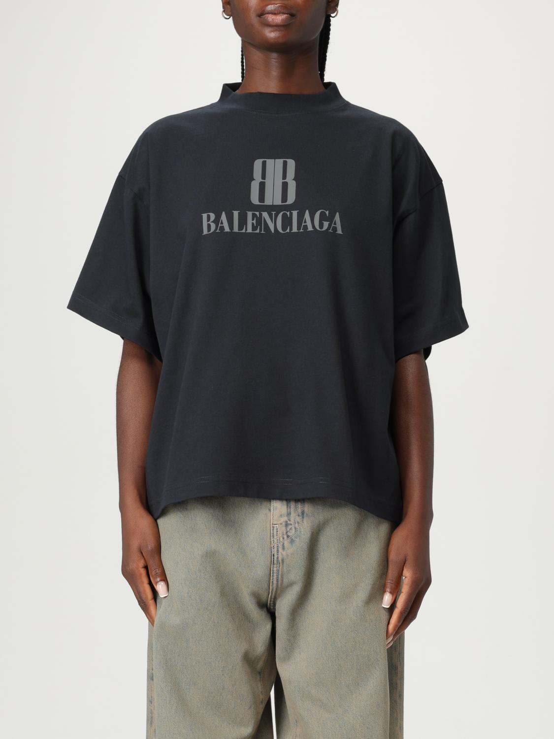 Balenciaga Faded Black T-shirt With Central Print And Wide Fit. In Black