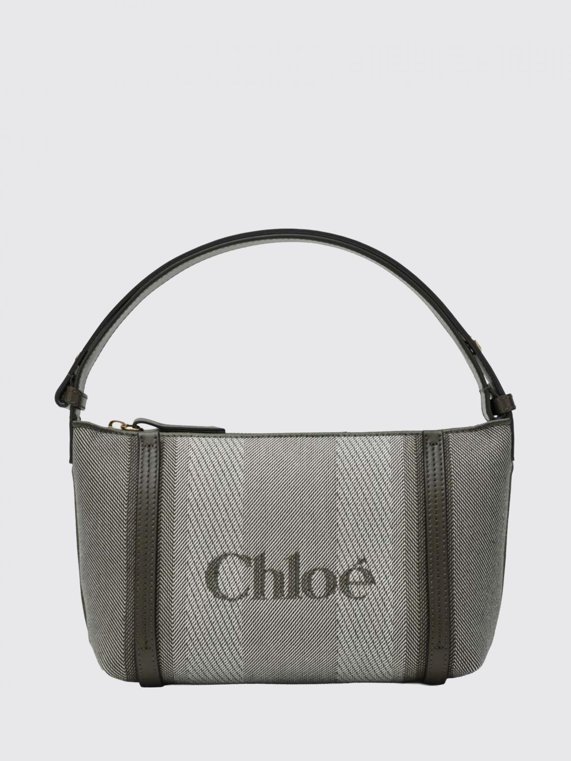 Chloé Carry Striped Canvas Shoulder Bag In Gray