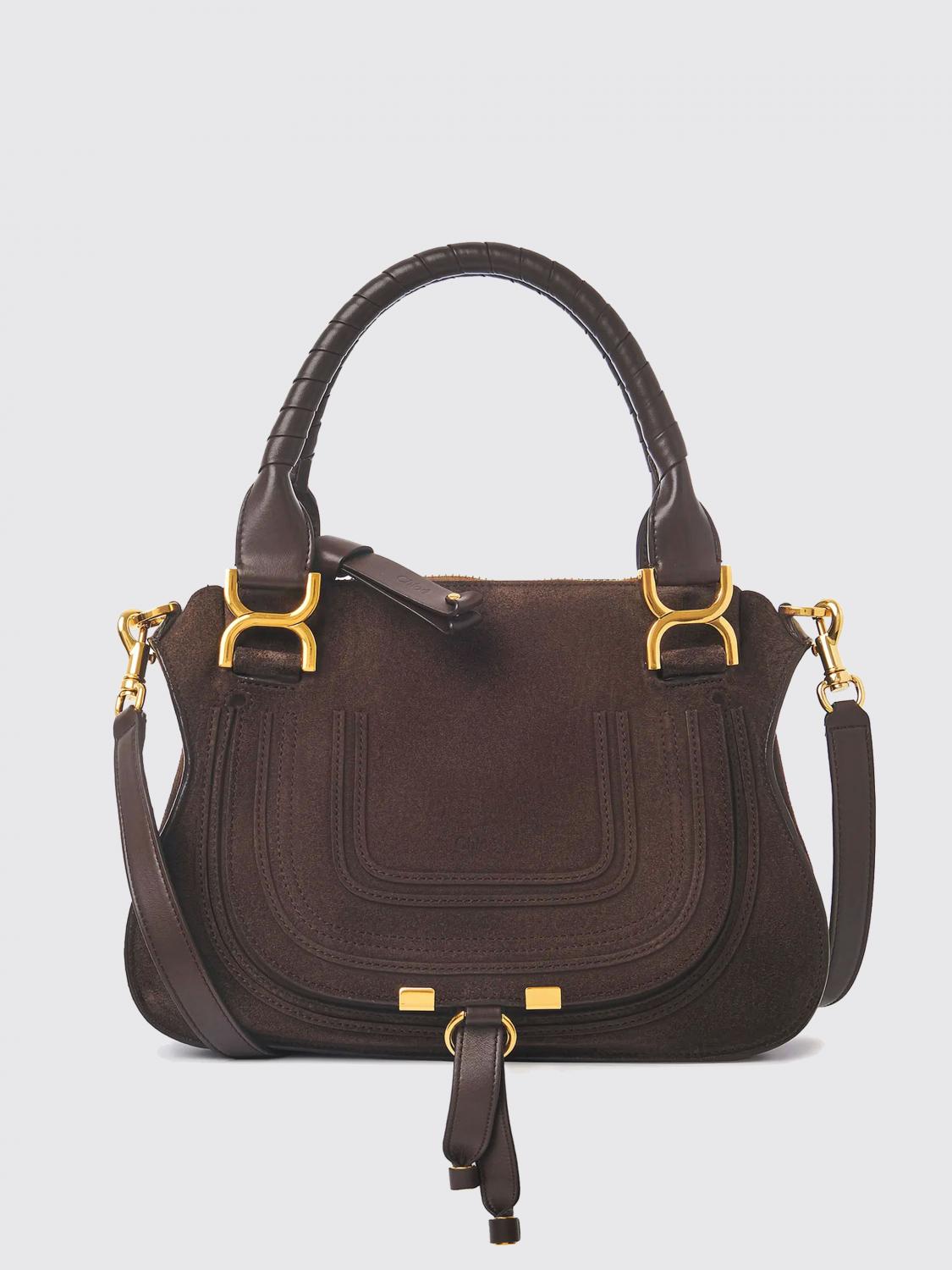 Chloé Small Suede Shoulder Bag With Leather Handle In Brown