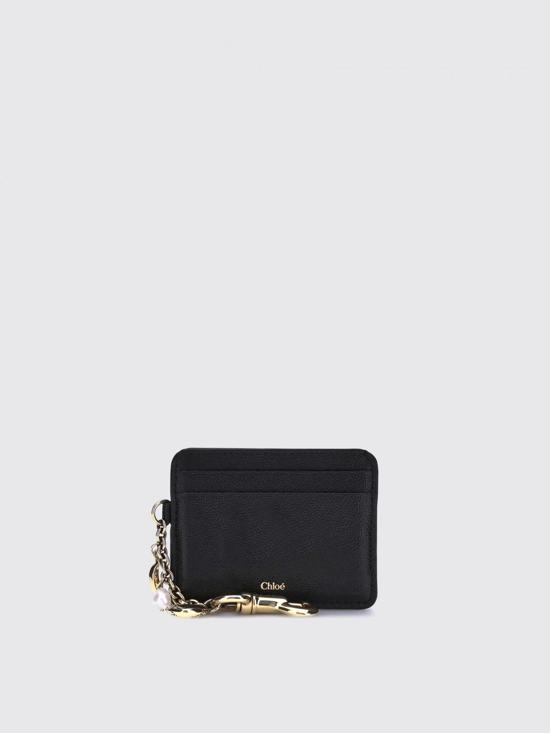 Chloé Leather Card Holder With Charms And Keychain In Black
