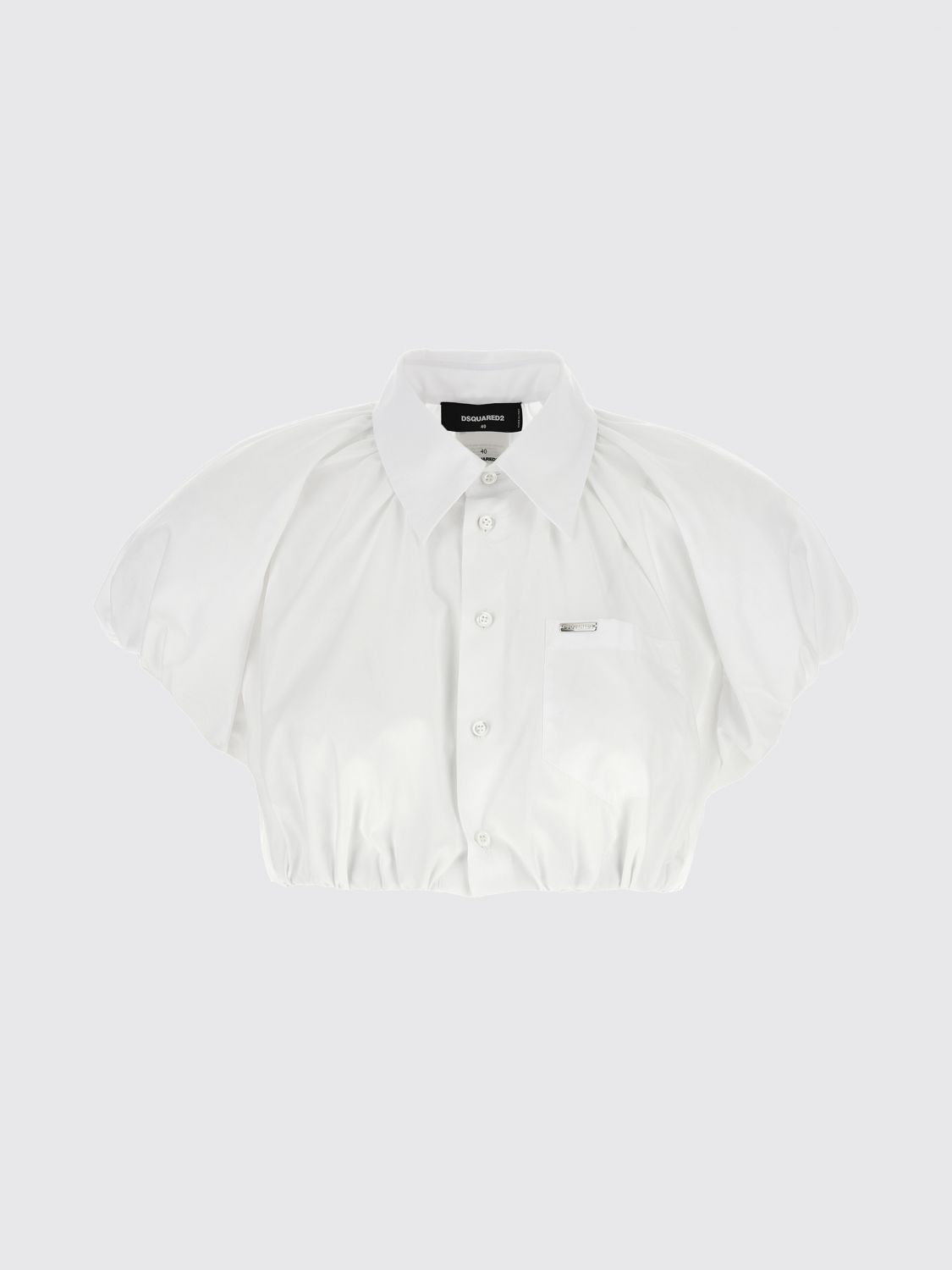 Dsquared2 Short Sleeve Collared Shirt With Gathered Detail In White