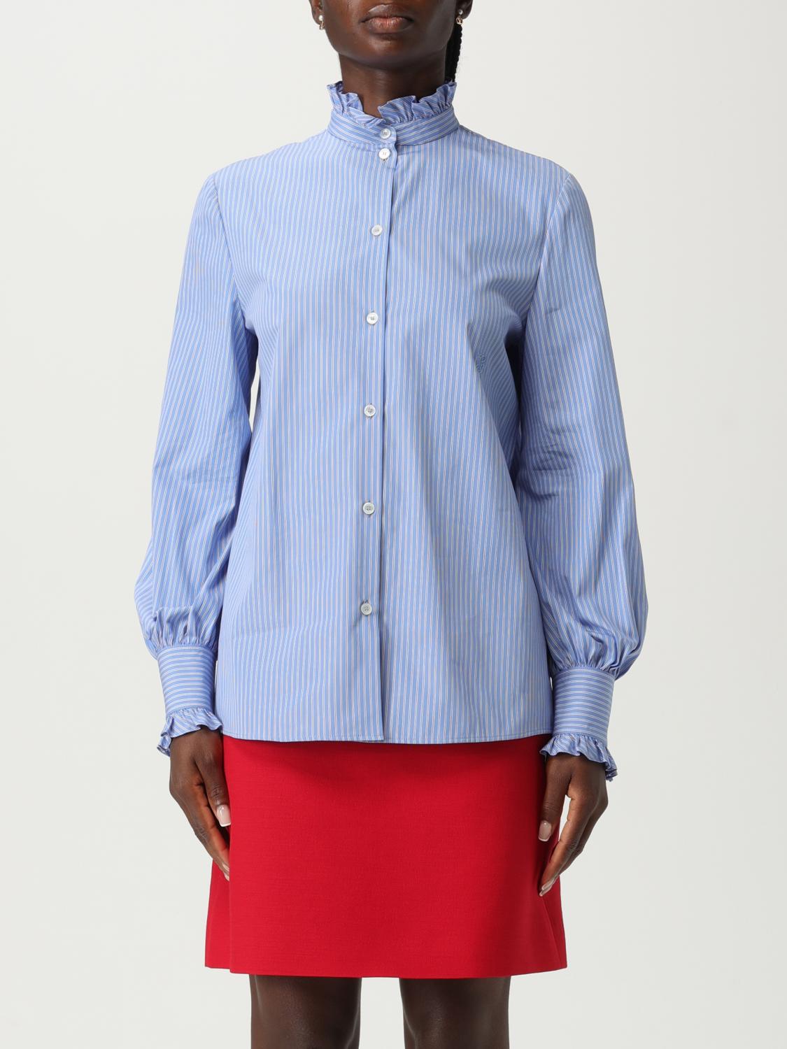 Valentino Hemd Aus Classic Stripe Popeline Frau Iris Liliac 48 In Blue