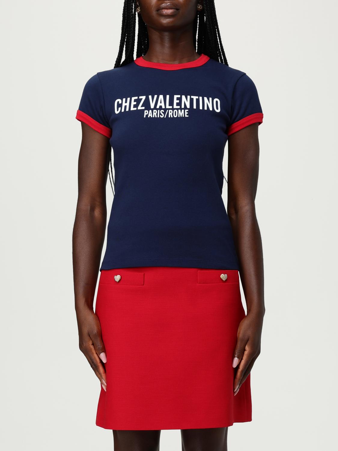 Valentino Fitted Cotton T-shirt Crew Neck In Blue