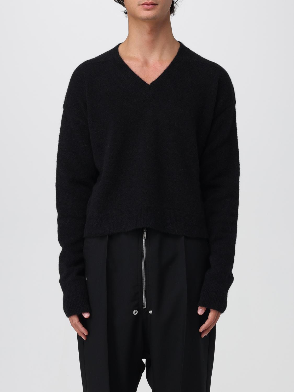 Rick Owens Black Sweater With V Neck And Dropped Shoulders In Wool Blend Man In Black