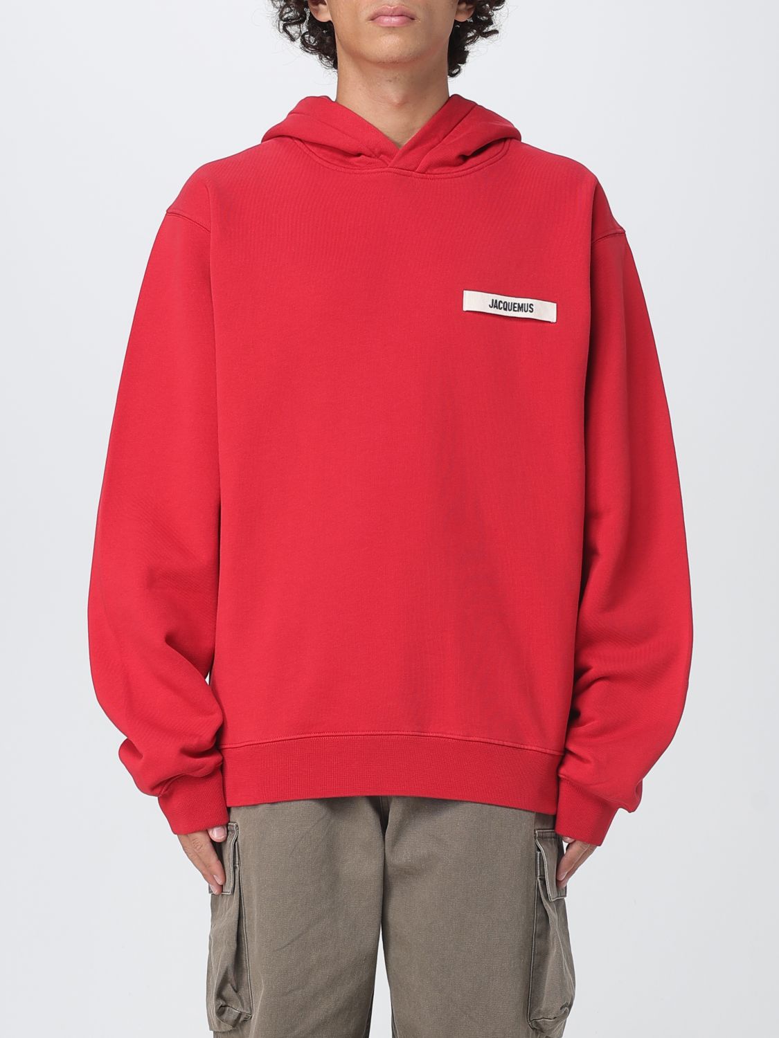 Jacquemus Men Le Hoodie Grosgrain Hooded Sweatshirt In Red