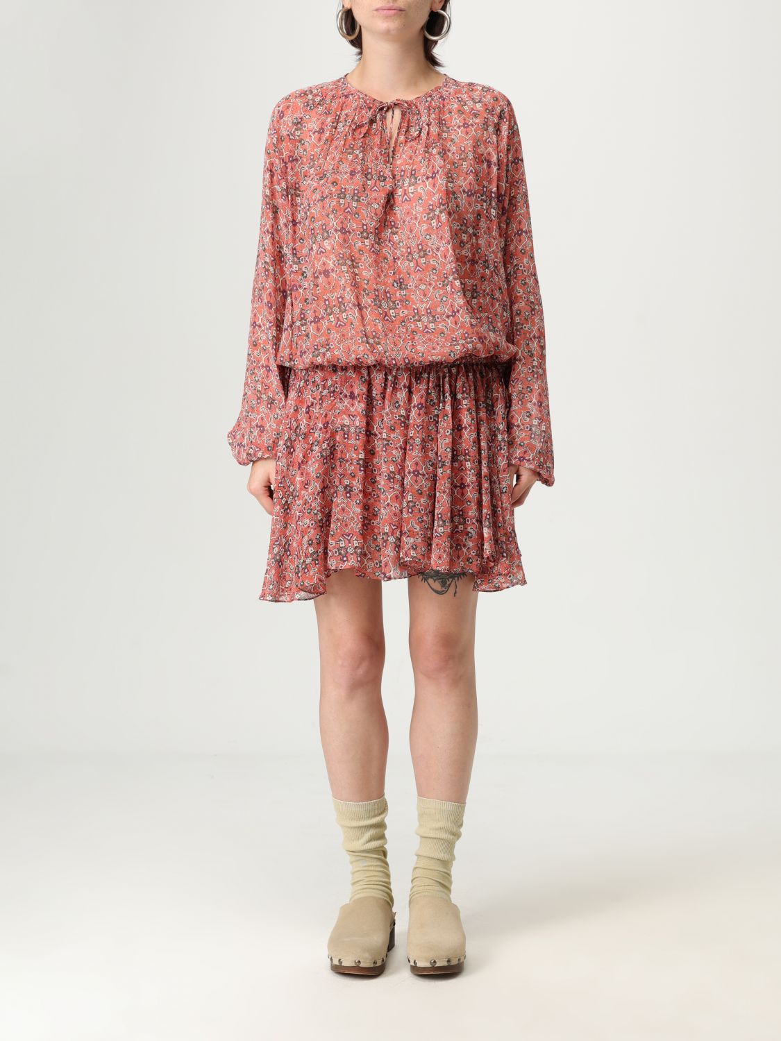 Isabel Marant Étoile Bess Print Long Sleeve Georgette Minidress In Multi