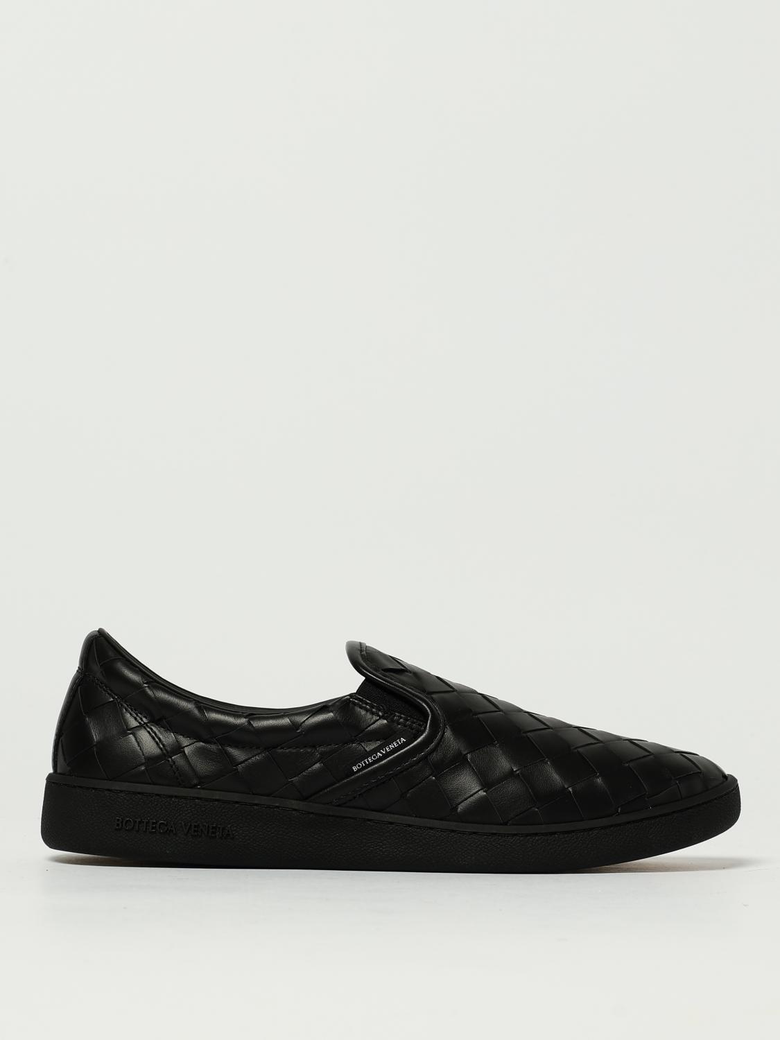 Bottega Veneta Leather Slip-on Sneakers With Intrecciato Motif In Black