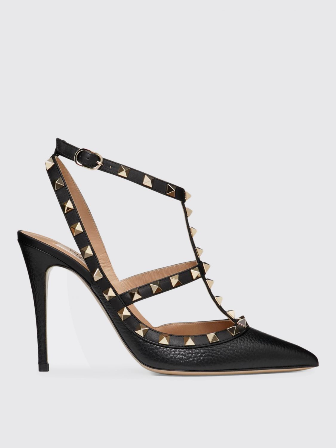 Valentino Studded Strappy Leather Pumps In Black