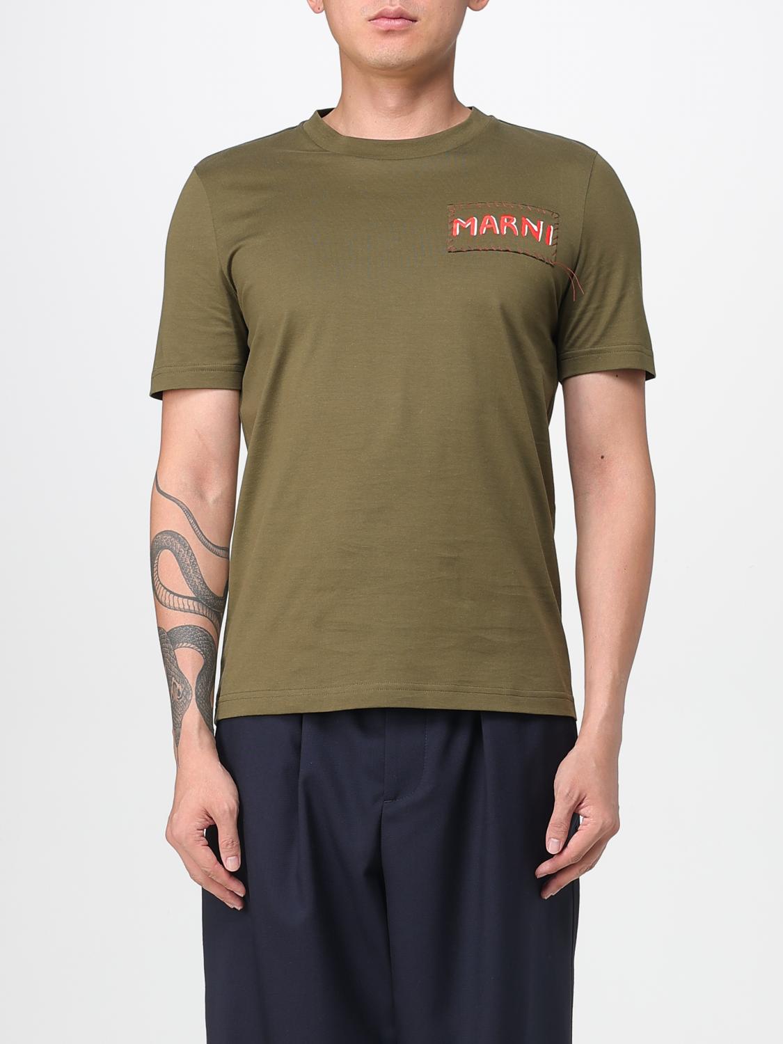 Marni Crew Neck T-shirt With Embroidered Patch In Green