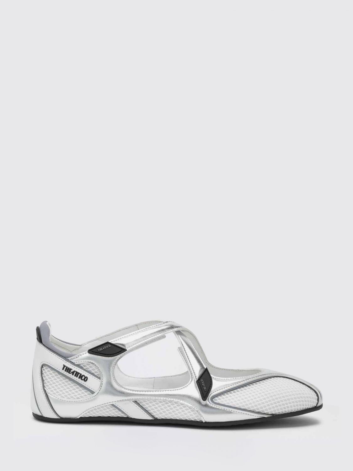 Attico Cross Strap Mesh Ballet Flats Round Toe In White