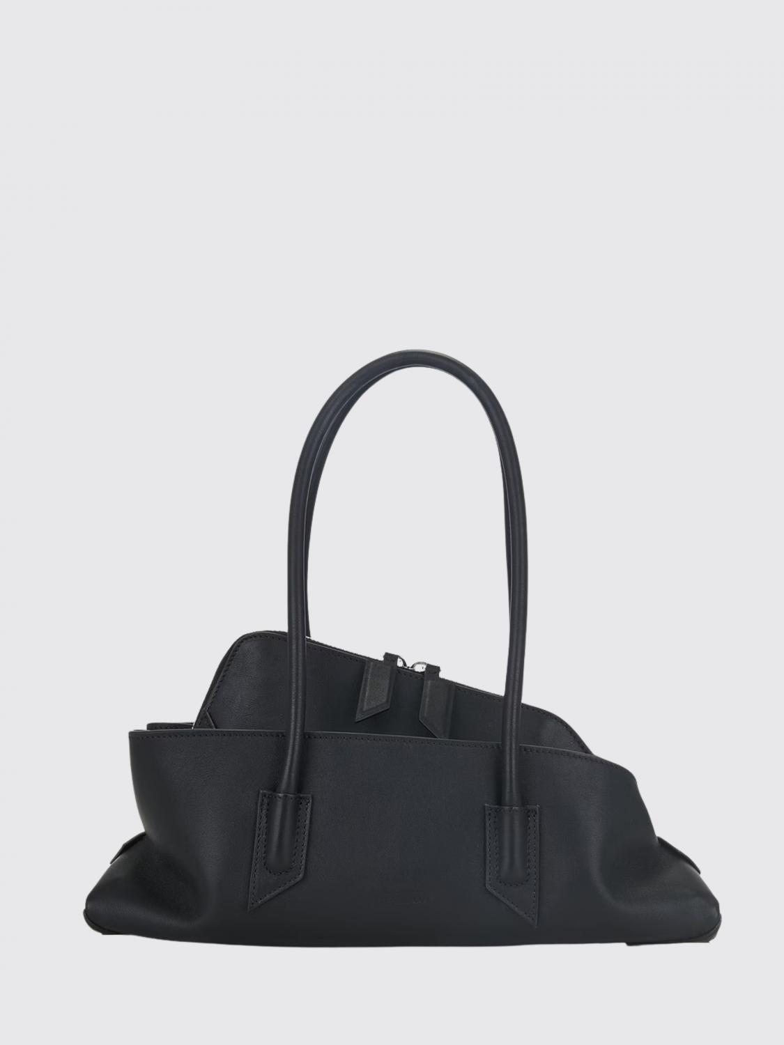 Attico La Passeggiata Small Leather Shoulder Bag In Black