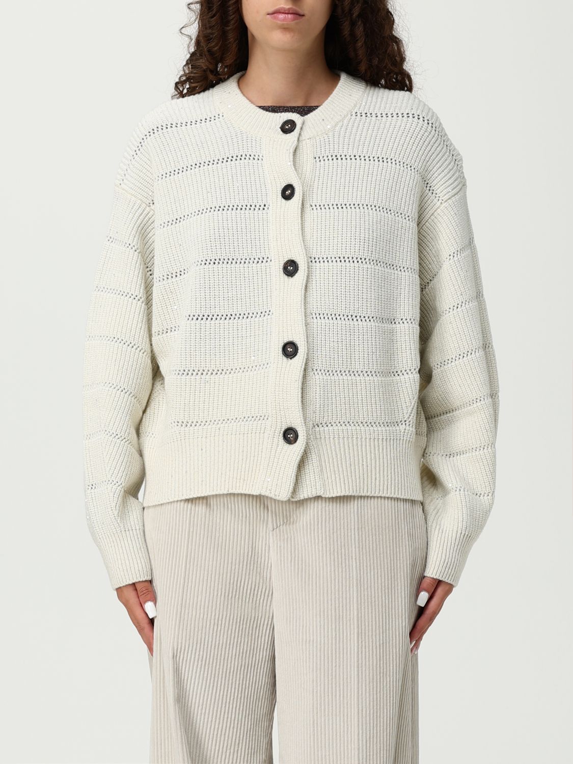 Brunello Cucinelli Cardigan Woman Color Beige In Gold