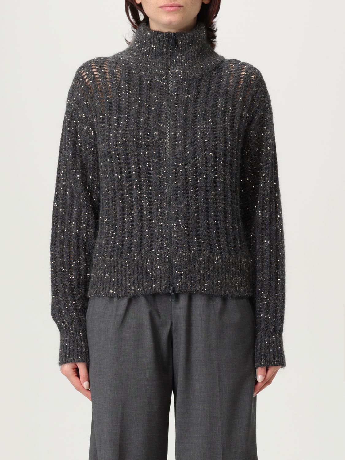 Brunello Cucinelli Rustic Dazzling Net Sweaters And Cardigans Gray In Gray