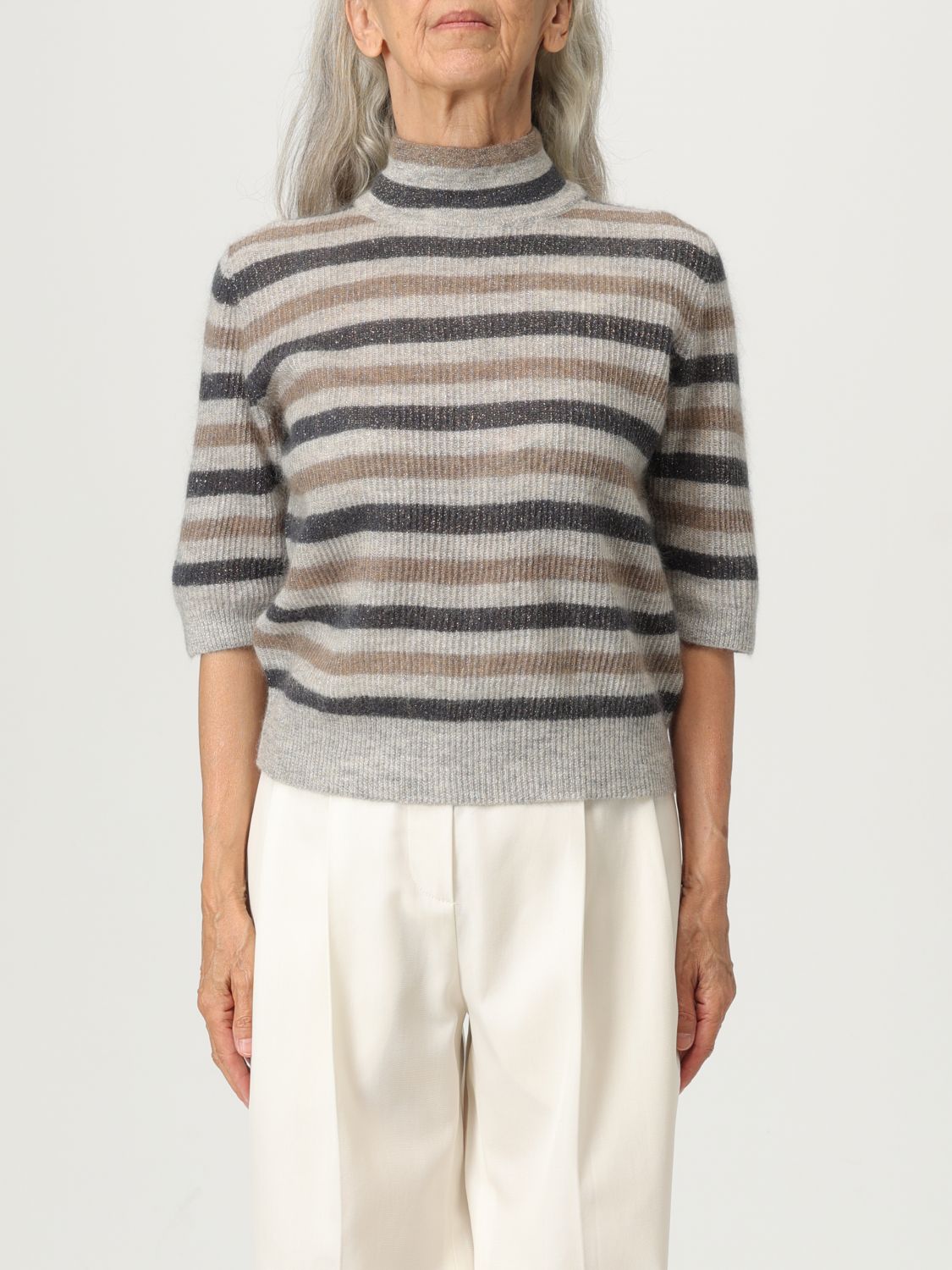 Brunello Cucinelli Lurex Wool Cropped Sweater Sweaters And Cardigans Multicolor In Multi