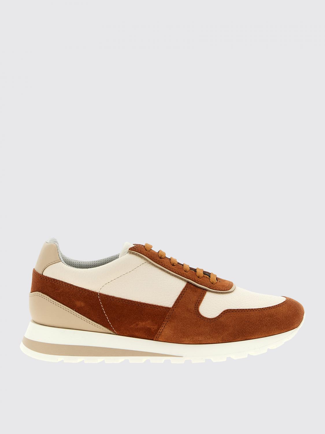 Brunello Cucinelli Suede Rubber Sole Leather Sneakers In Brown
