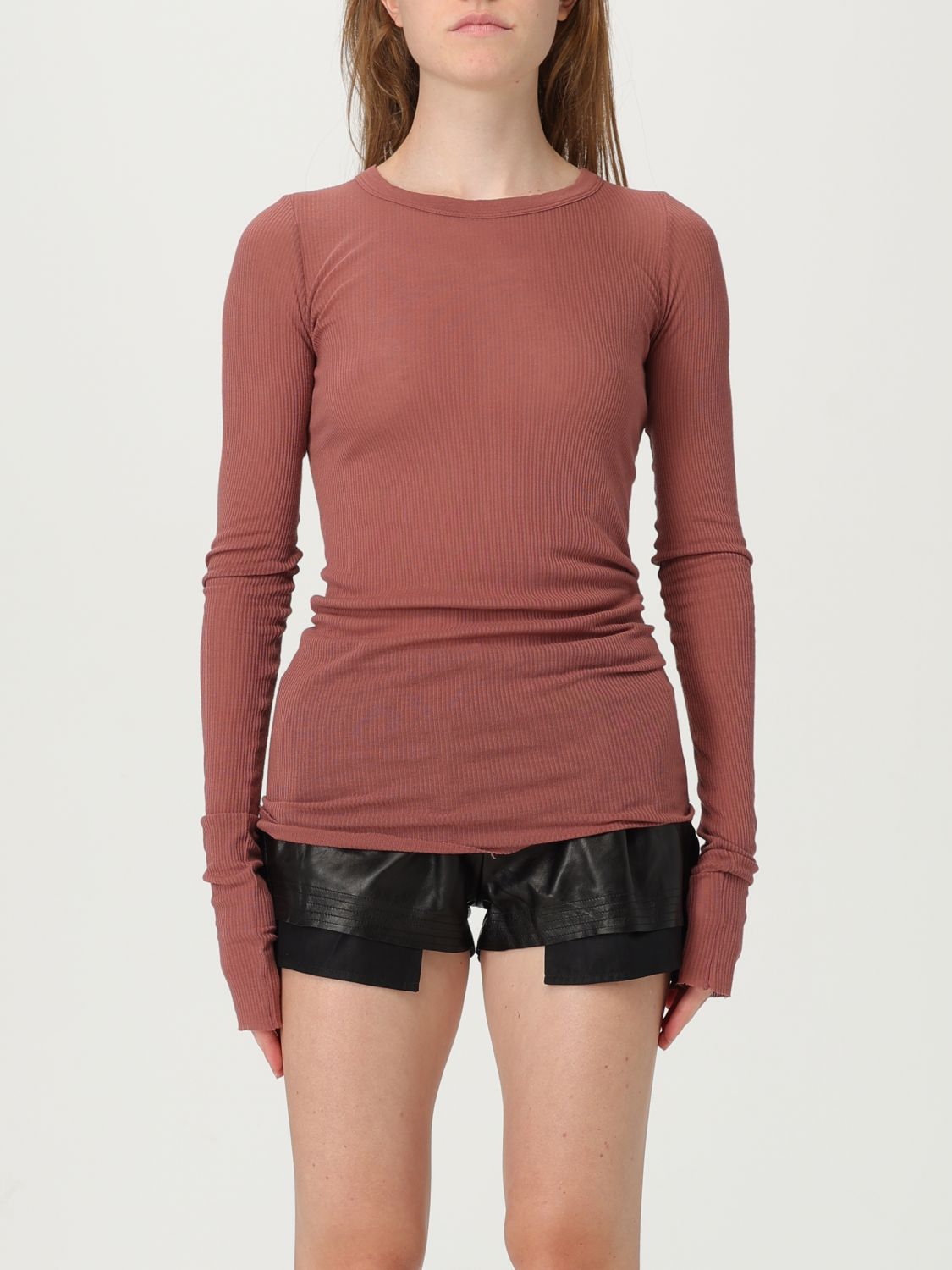 Rick Owens Womens Rosewood Ribbed Long-sleeves Woven Top In Black