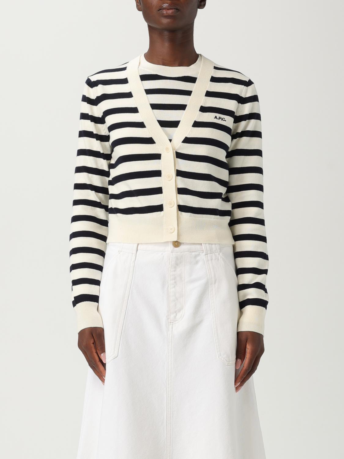 Apc A.p.c. Striped Sweater With Logo In Blue