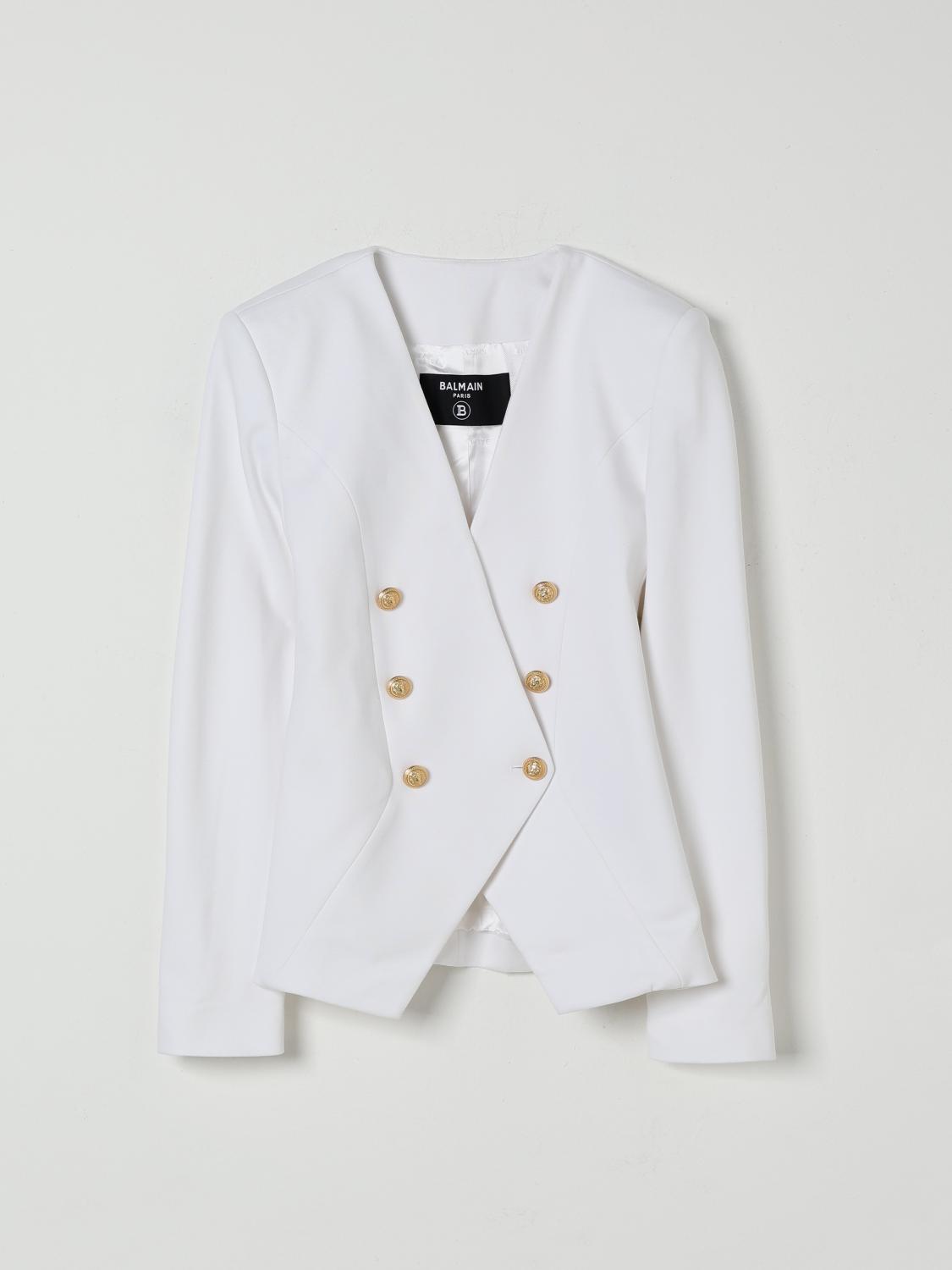 Balmain Gold-button Double-breasted Jacket In White