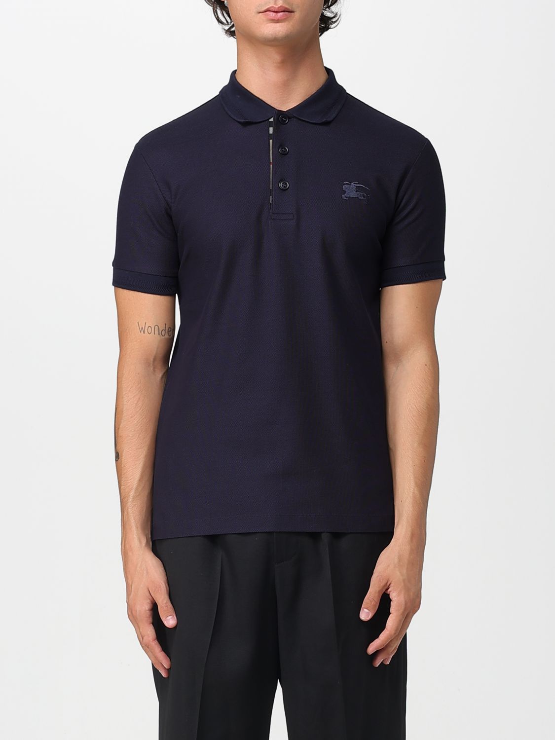 Burberry Men Logo Embroidery Polo Shirt In Blue