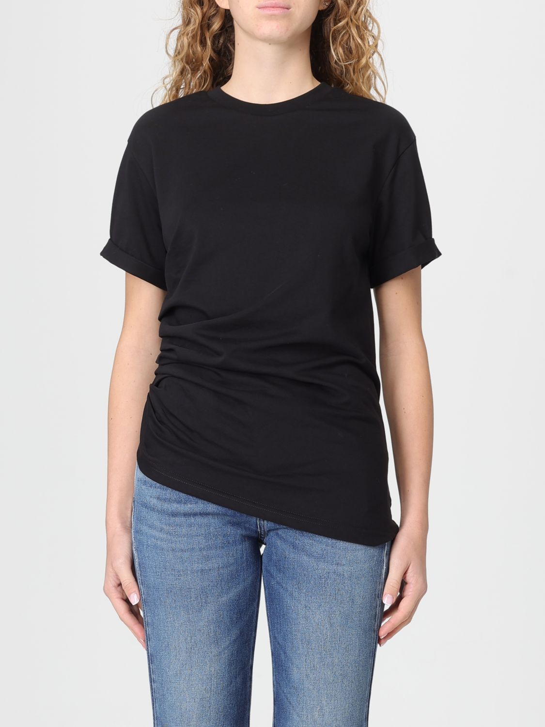 Victoria Beckham Asymmetric Hem Gathered Detail T-shirt In Black
