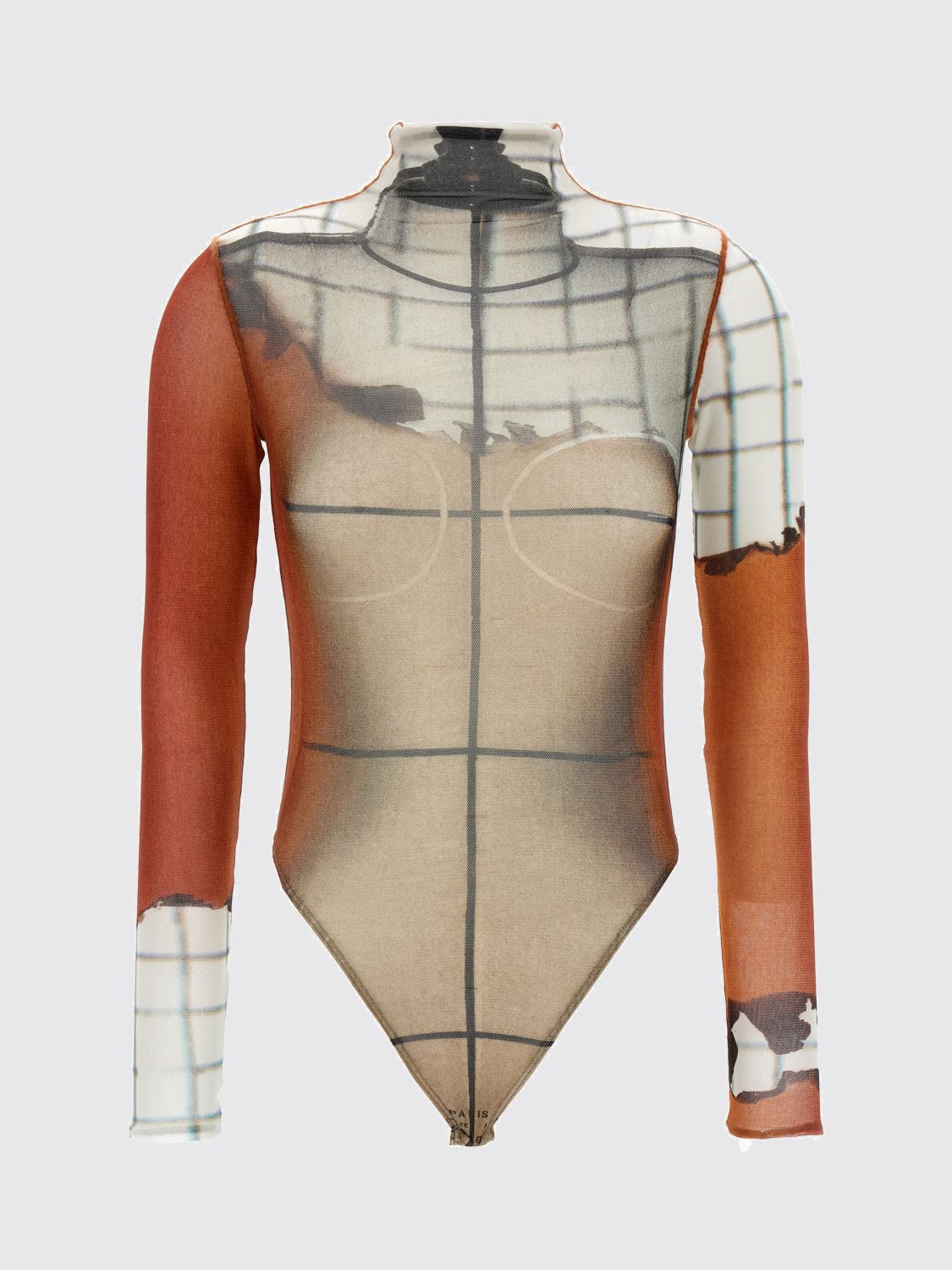 Jean Paul Gaultier 'flame Graphic High Neck Sheer Bodysuit' In Multi