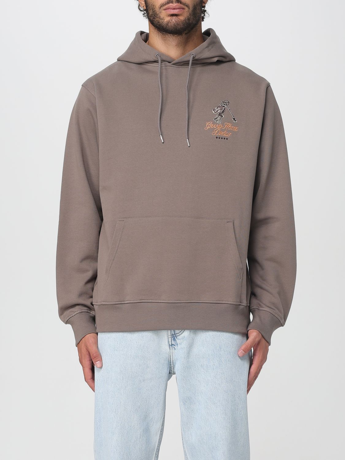 Drôle De Monsieur Logo-embroidered Cotton Hoodie In Brown