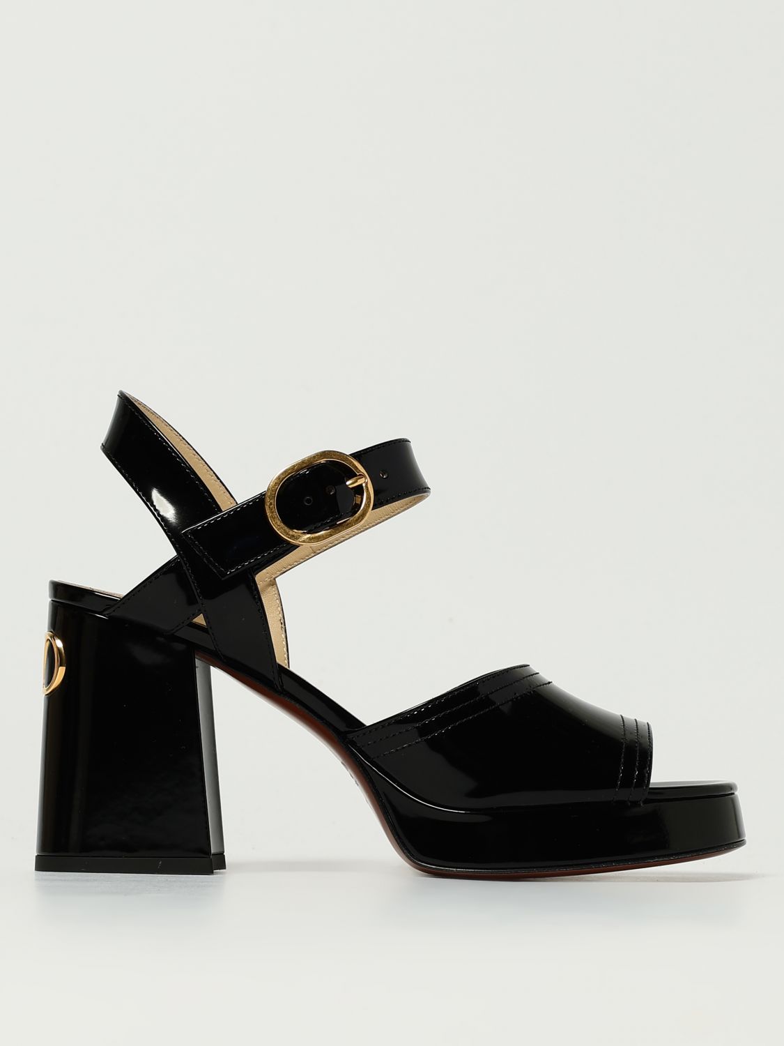Valentino Block Heel Buckle Detail Open Toe Sandals In Black