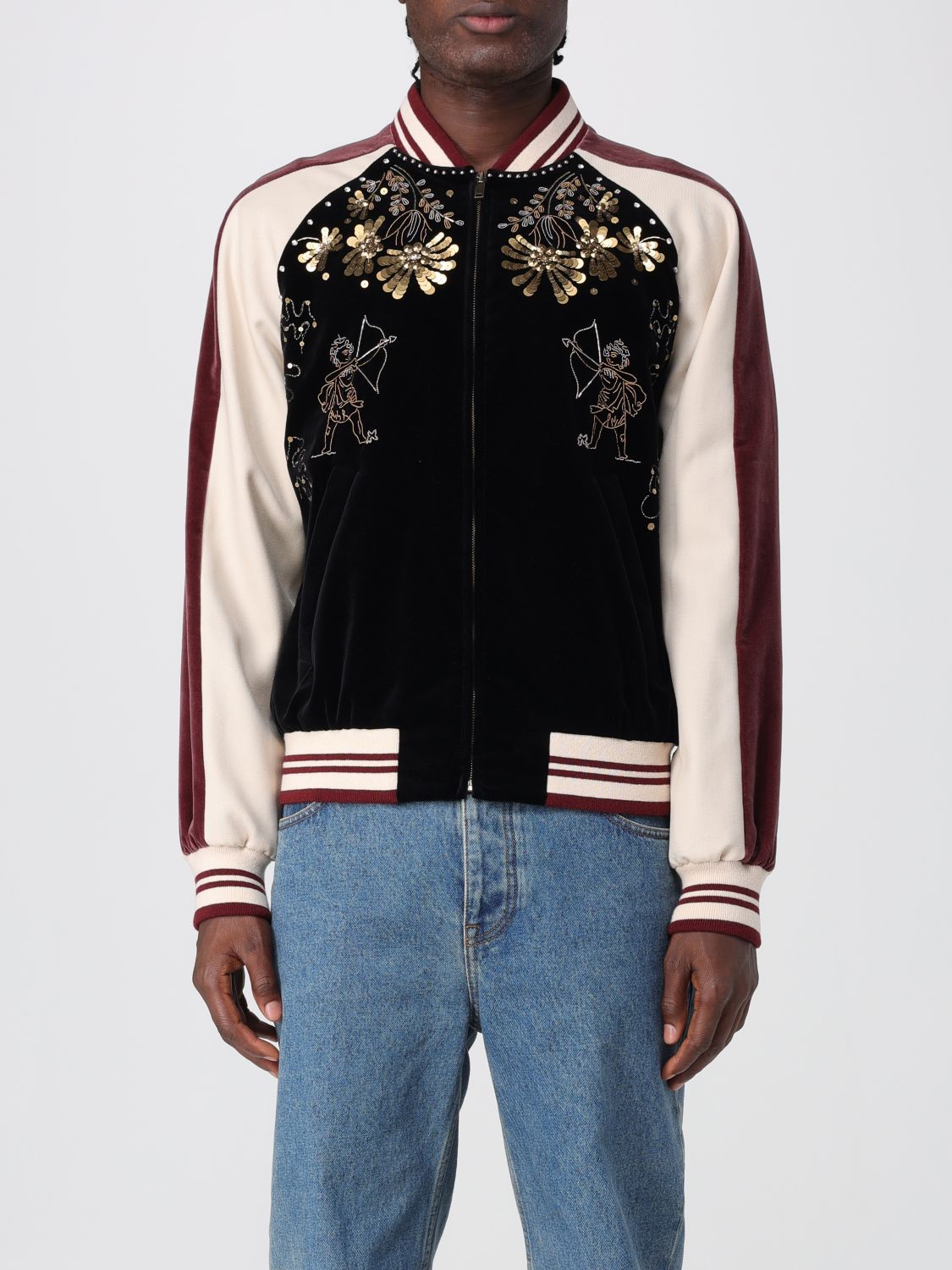 Valentino Sequin And Bead-embellished Velvet Bomber Jacket In Multi