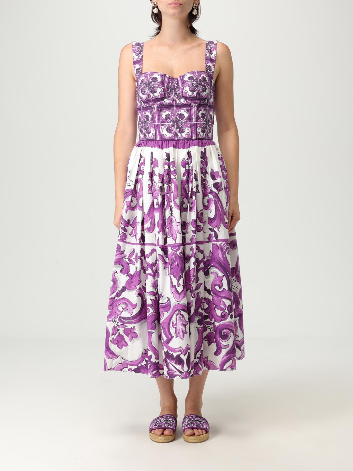 Dolce & Gabbana Printed Cotton-poplin Maxi Dress In Purple