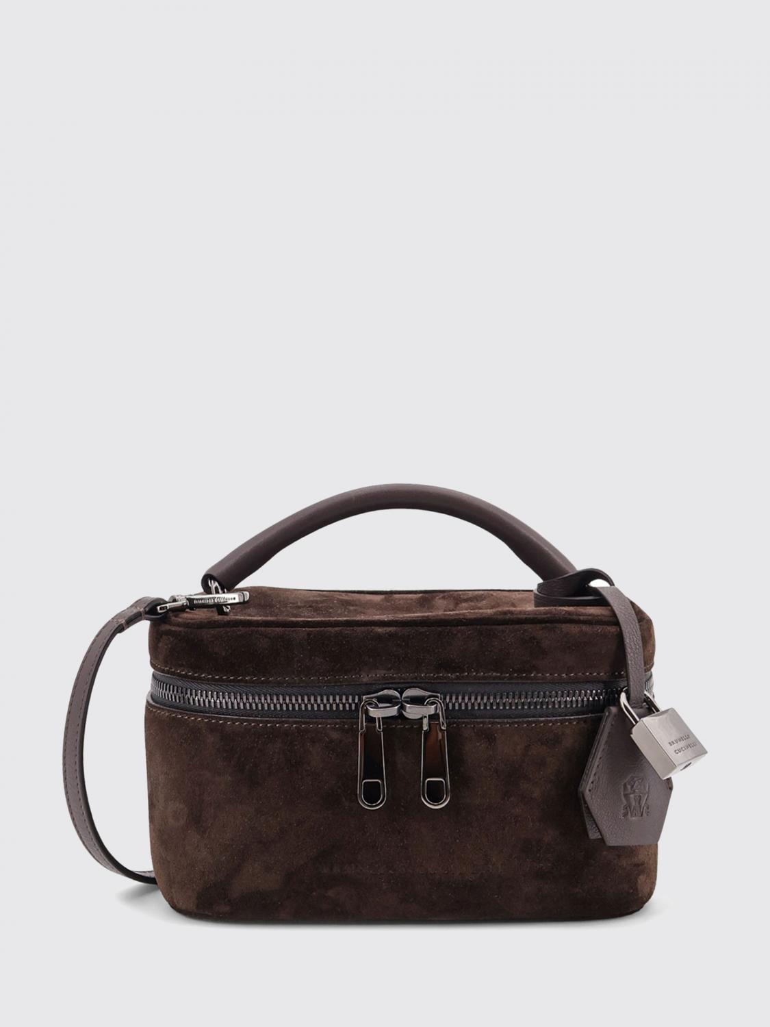 Brunello Cucinelli Suede Shoulder Bag With Padlock In Brown