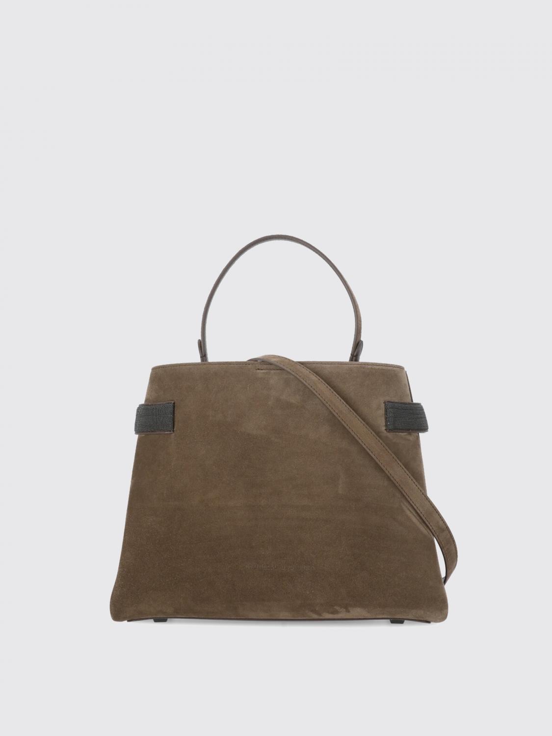 Brunello Cucinelli Suede Leather Shoulder Bag With Metal Hardware In Brown