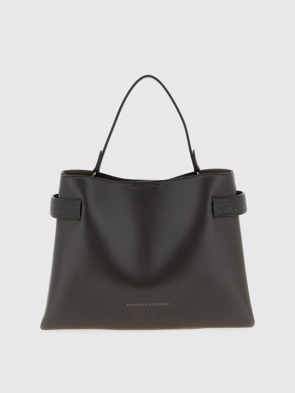 Brunello Cucinelli Women Top-handle Essence Bag In Calfskin With Precious Bands In Black
