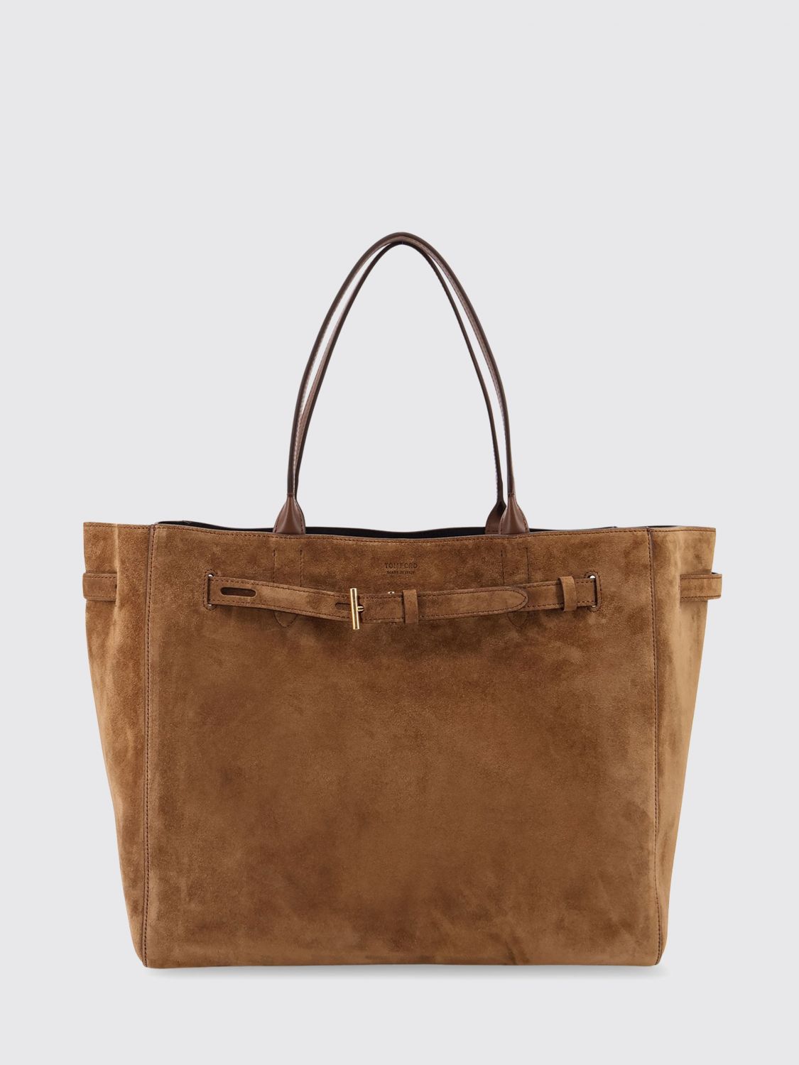 Tom Ford Rectangular Suede Tote With Belt Detail In Brown