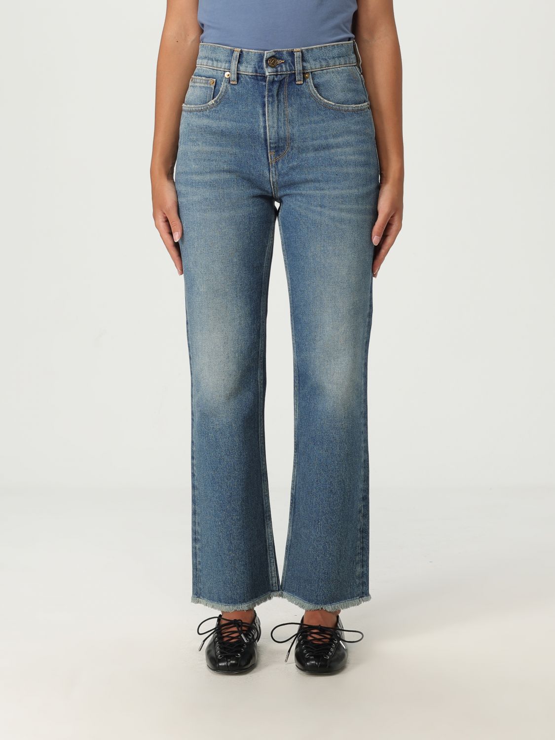 Golden Goose Embroidered Patch Cropped Jeans In Blue