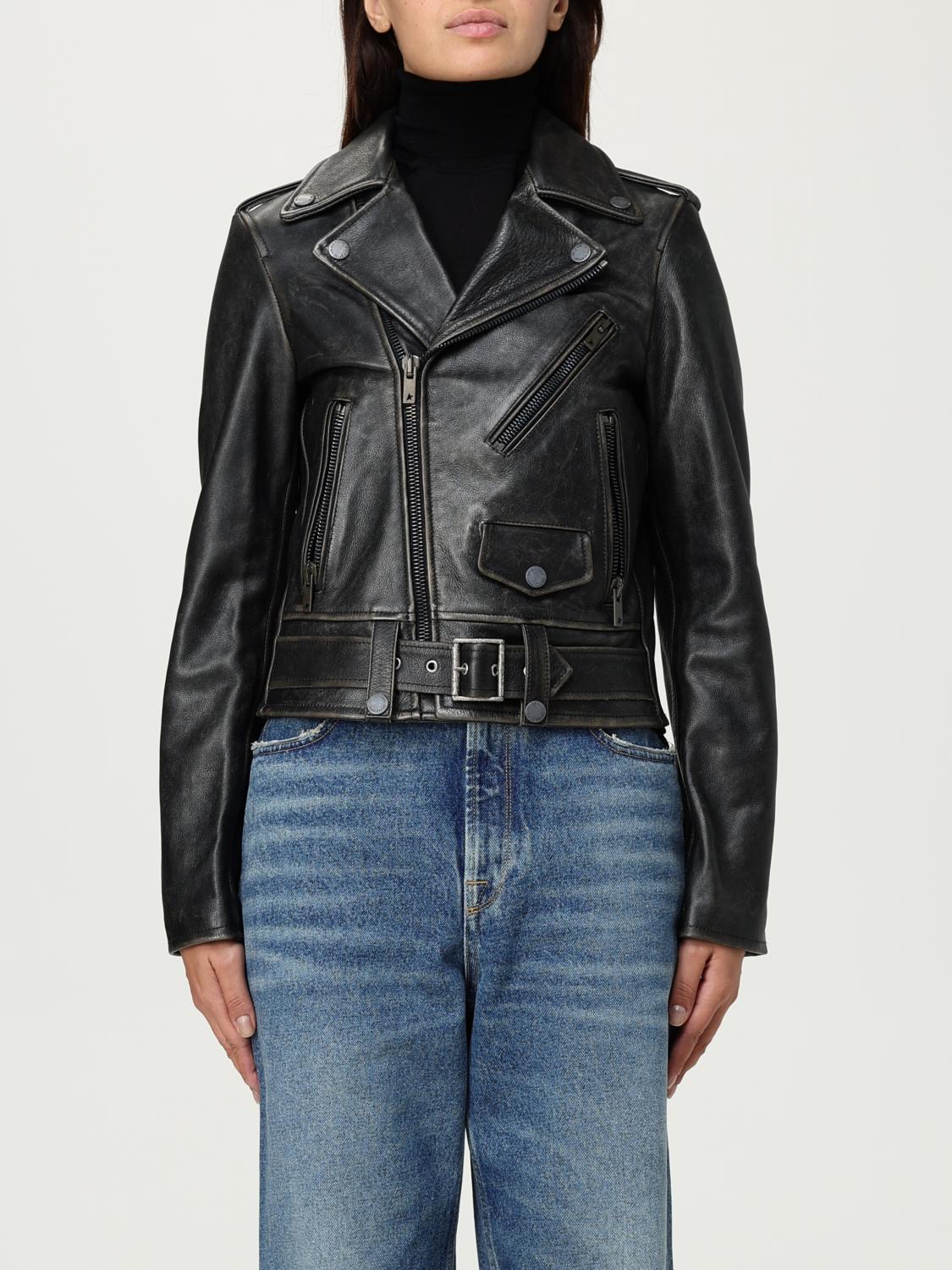 Golden Goose Deluxe Brand Cracked Effect Leather Biker Jacket In Black