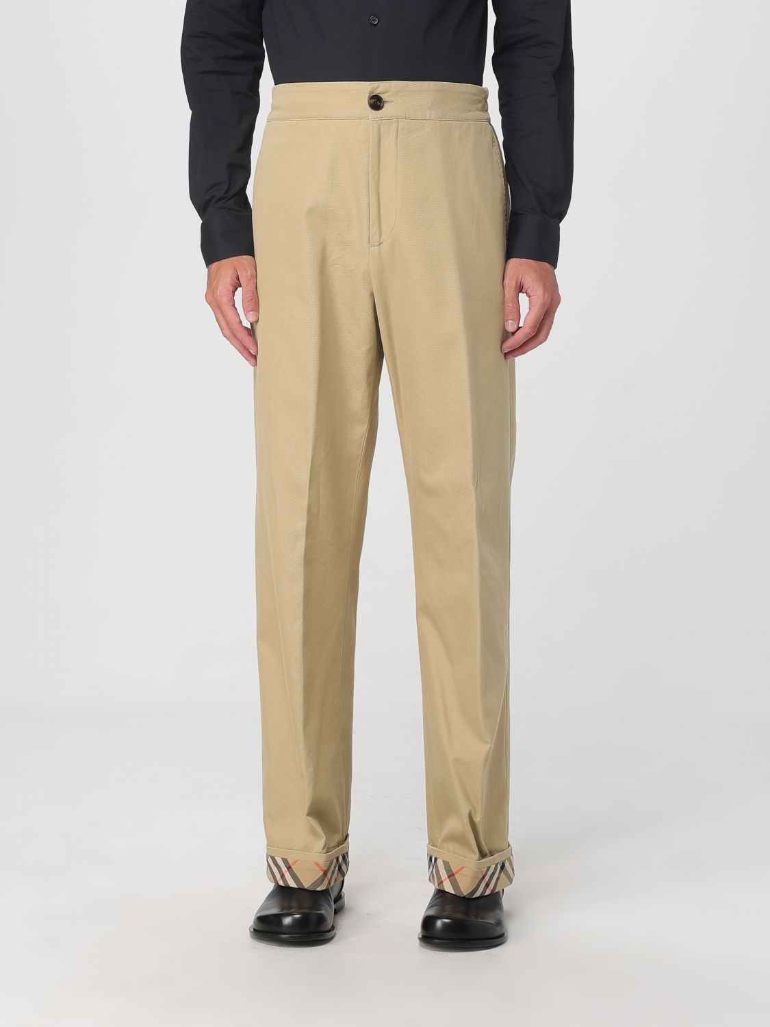 Burberry Classic Straight-leg Pants With Distinctive Check Cuffs In Multi