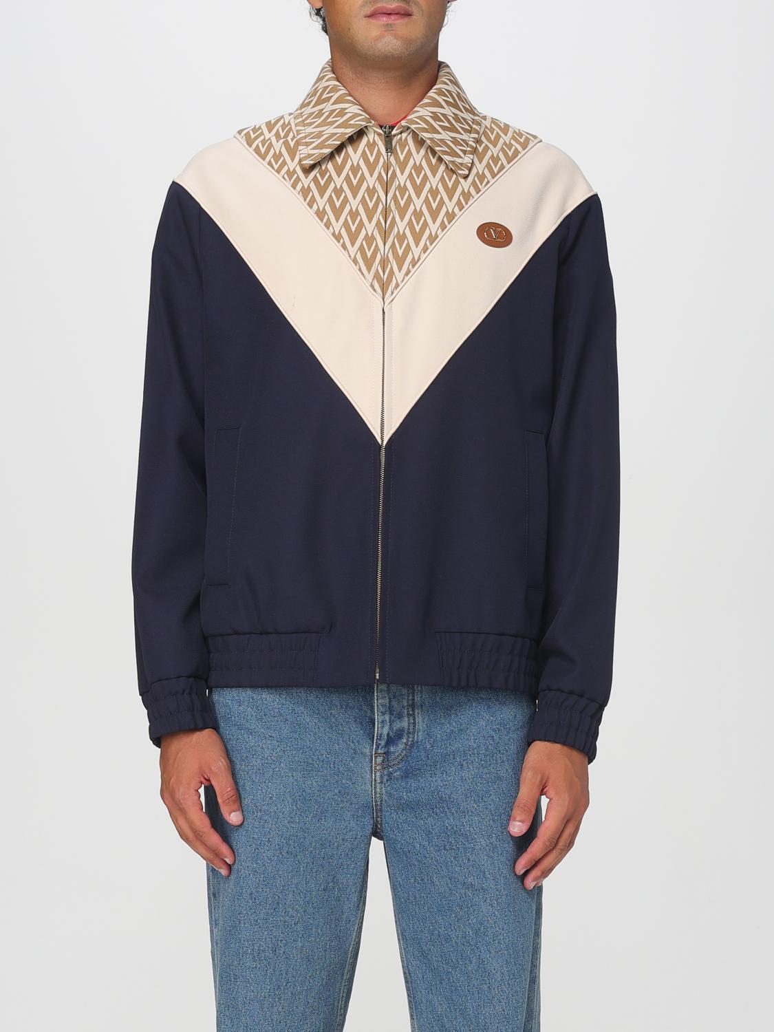 Valentino Wool And Cotton Jacket With Chevron Pattern In Blue
