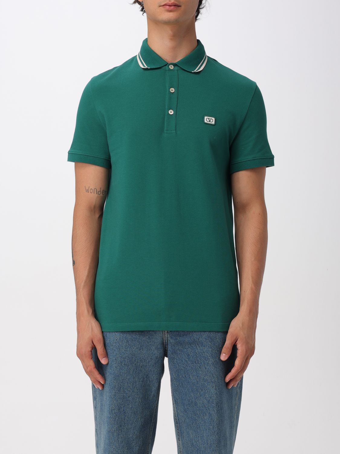 Valentino Polo Jersey Regular Embroidered Dreamatic In Green
