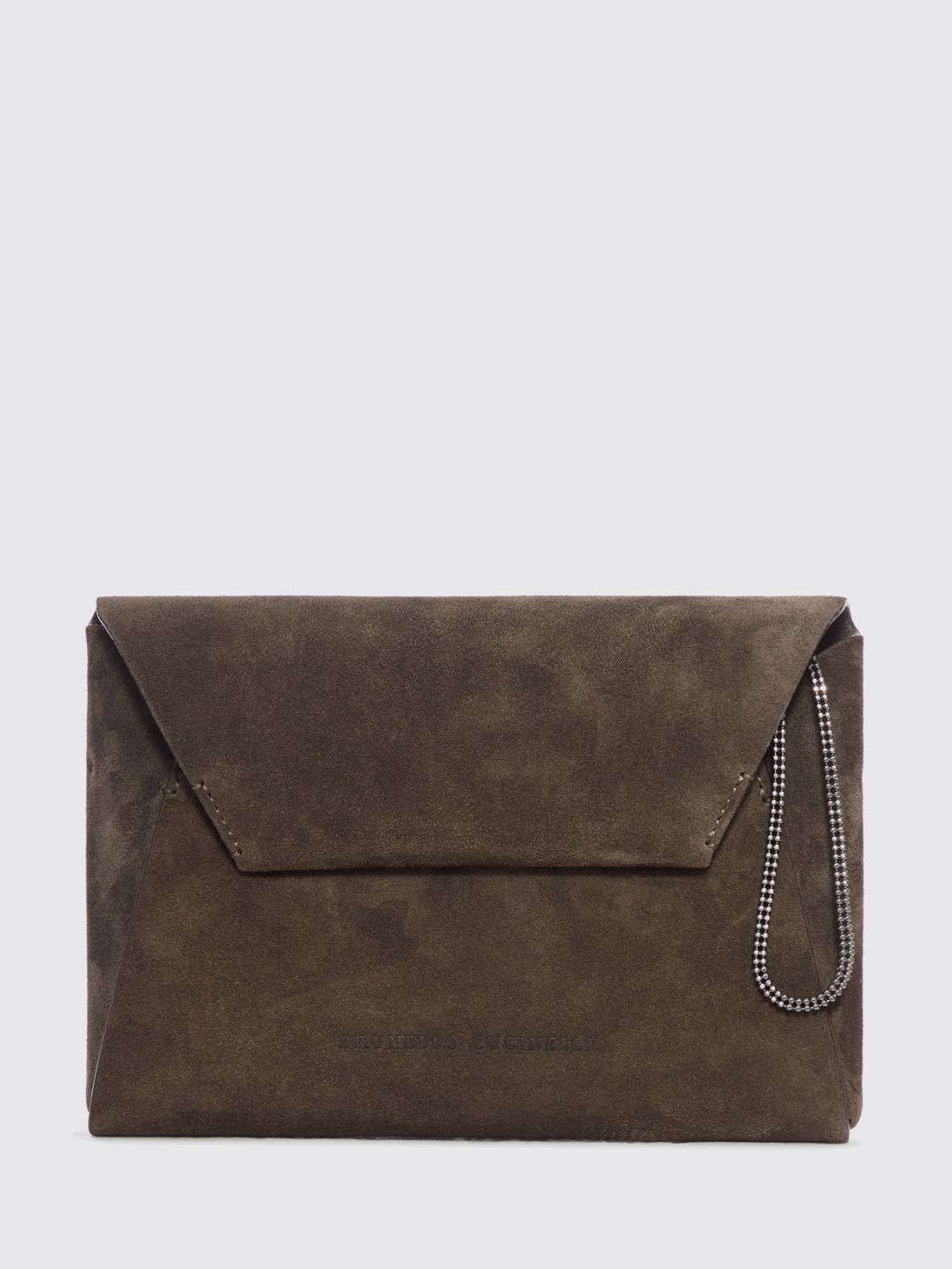 Brunello Cucinelli Women Bc Duo Suede Clutch Bag With Precious Chain In Brown