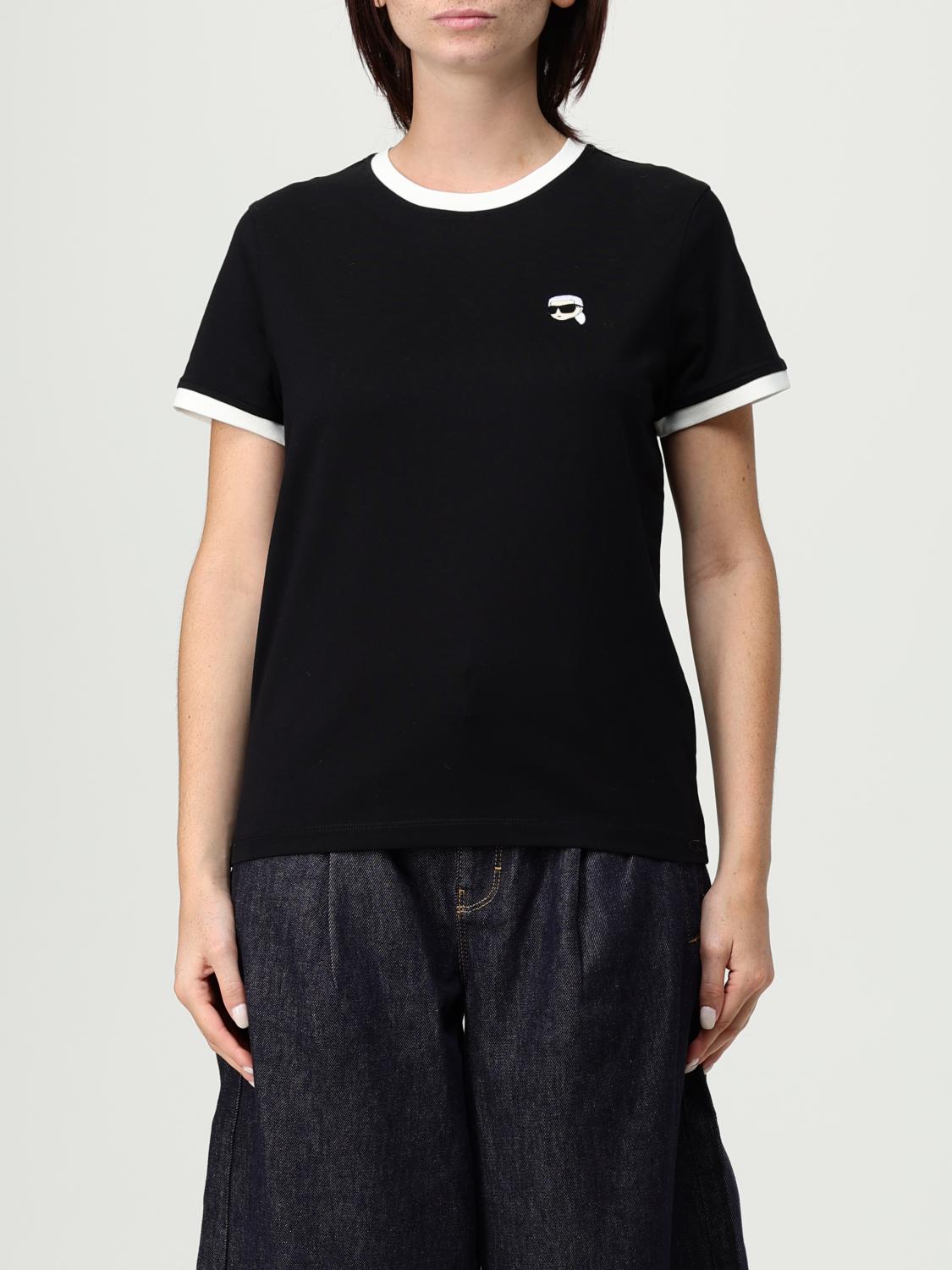 Karl Lagerfeld Ikon Contrast Piping T-shirt In Black
